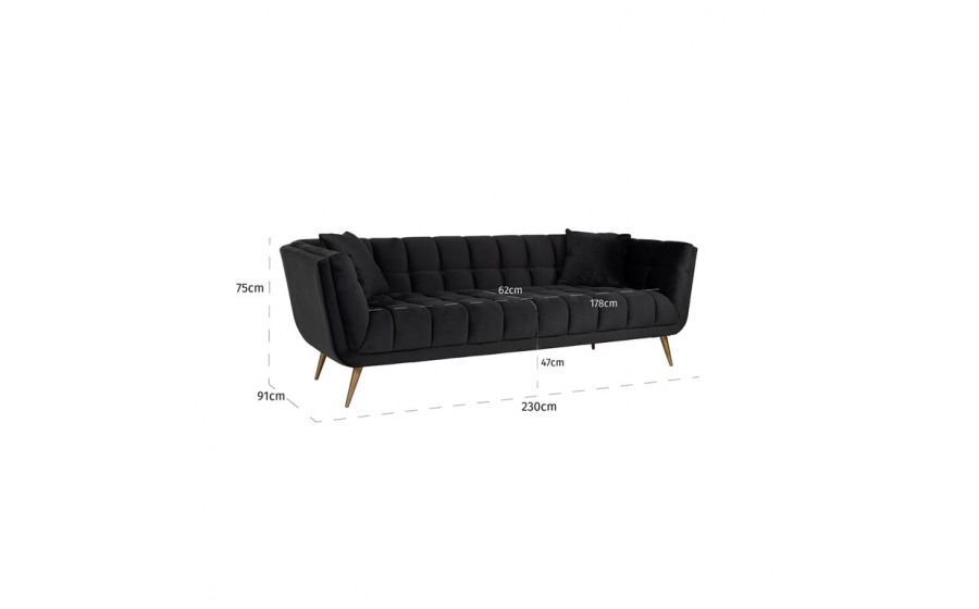 RICHMOND sofa HUXLEY ANTRACIET - welur, szczotkowane złoto