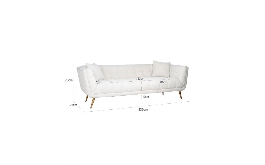 RICHMOND sofa HUXLEY BOUCLE - biała, szczotkowane złoto