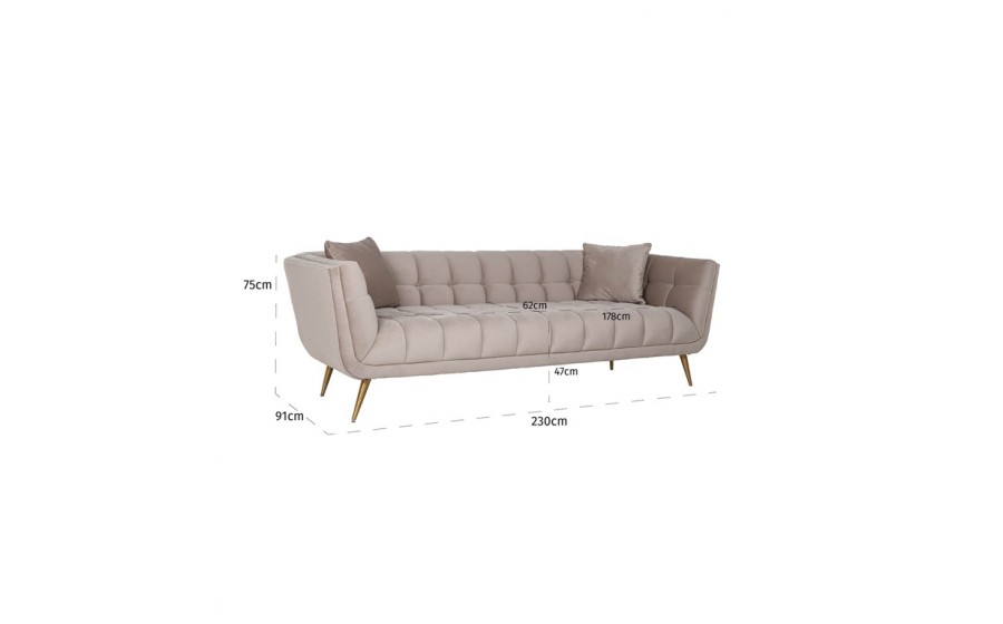 RICHMOND sofa HUXLEY KHAKI - welur, szczotkowane złoto