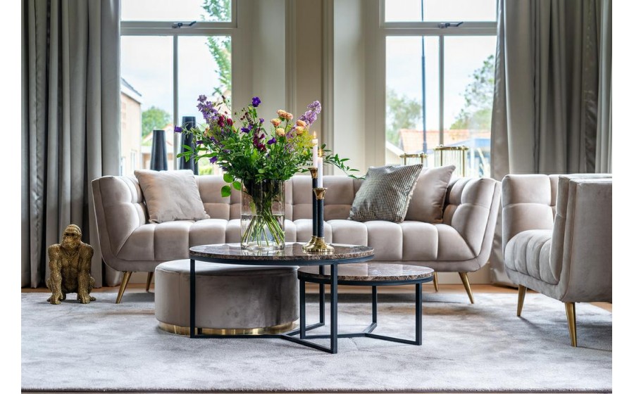 RICHMOND sofa HUXLEY KHAKI - welur, szczotkowane złoto