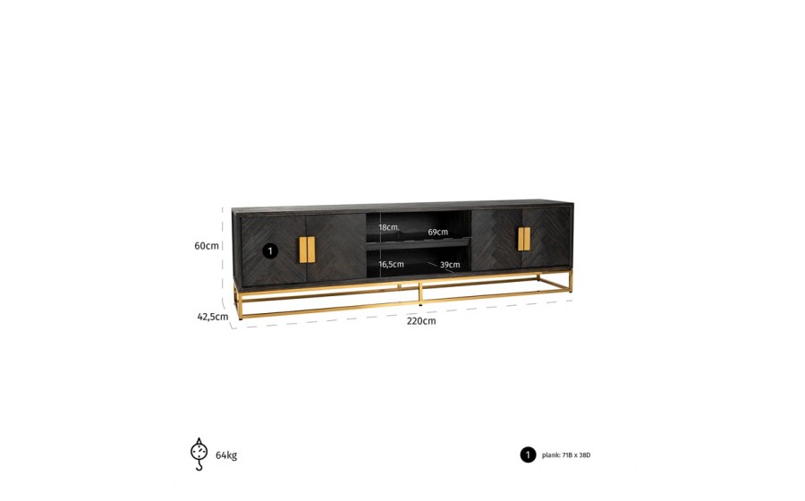 RICHMOND szafka RTV BLACKBONE GOLD 220 - 4 drzwiowa