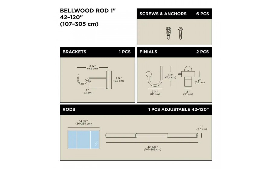 UMBRA karnisz BELLWOOD 107 - 305 cm  czarny