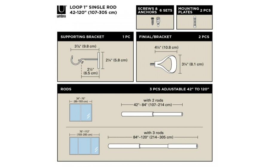 UMBRA karnisz LOOP 1 107 - 305 cm nikiel