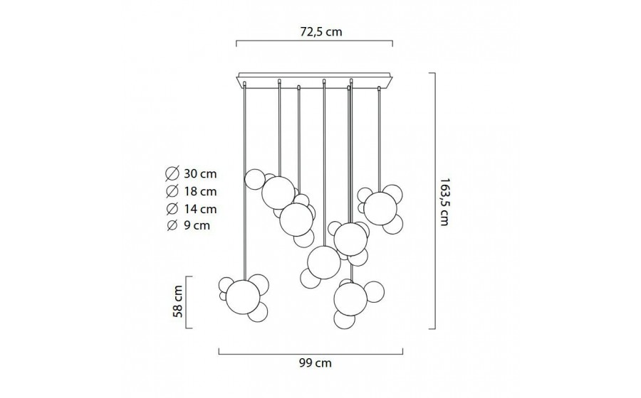 Lampa wisząca CAPRI LINE 7 złota - 420 LED, aluminium, szkło