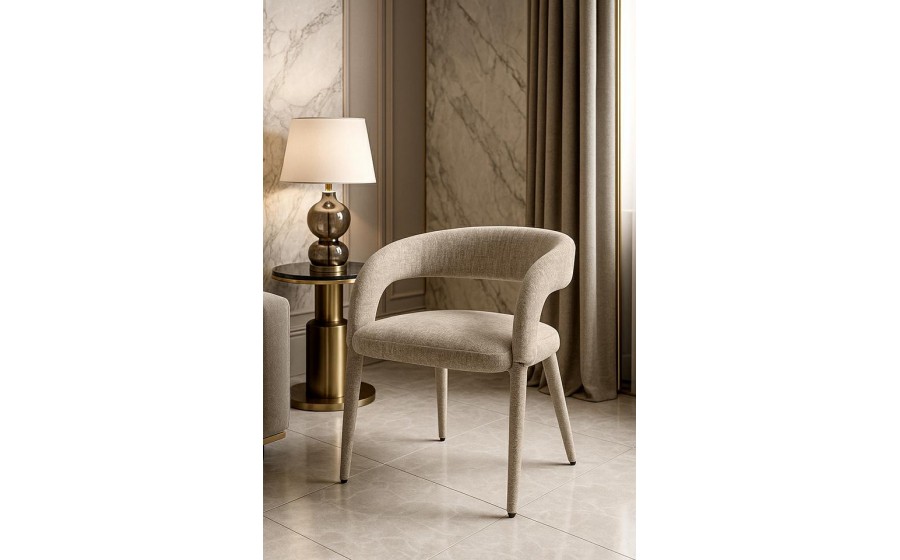 MaMaison krzesło IRIS beżowe, tkanina szenilowa Davis Cremona 14, ergonomiczne krzesło IRIS, eleganckie krzesło do jadalni,