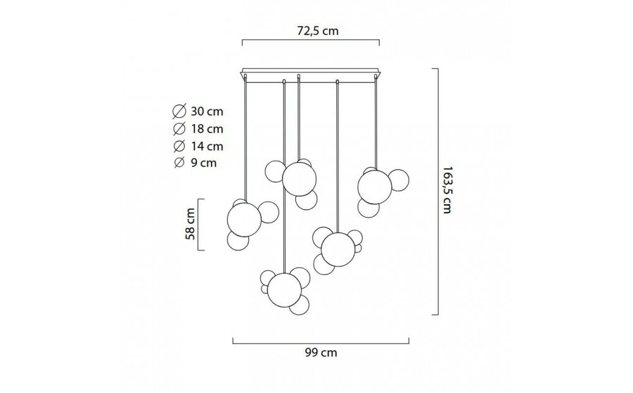 MOOSEE lampa wisząca CAPRI LINE 5 złota  - 300 LED, aluminium, szkło