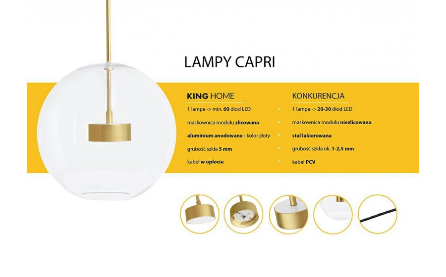 MOOSEE lampa wisząca CAPRI LINE 5 złota  - 300 LED, aluminium, szkło