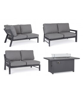 zestaw ogrodowy Hendrix, kominek gazowy, aluminium, poduszki wodoodporne, hartowane szkło,