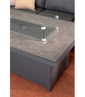 zestaw ogrodowy Hendrix, kominek gazowy, aluminium, poduszki wodoodporne, hartowane szkło,