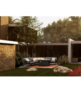 zestaw ogrodowy Hendrix, kominek gazowy, aluminium, poduszki wodoodporne, hartowane szkło,