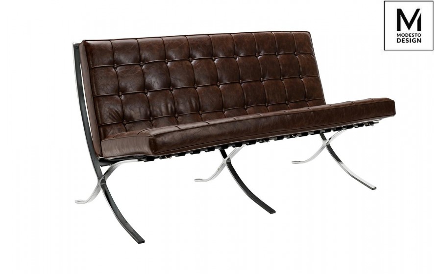 sofa, skóra naturalna, pikowanie, chromowana podstawa, design,