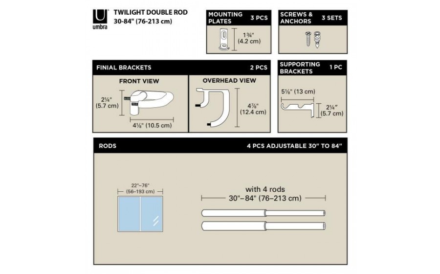 UMBRA karnisz TWILIGHT DOUBLE 76 - 213  cm czarny mat