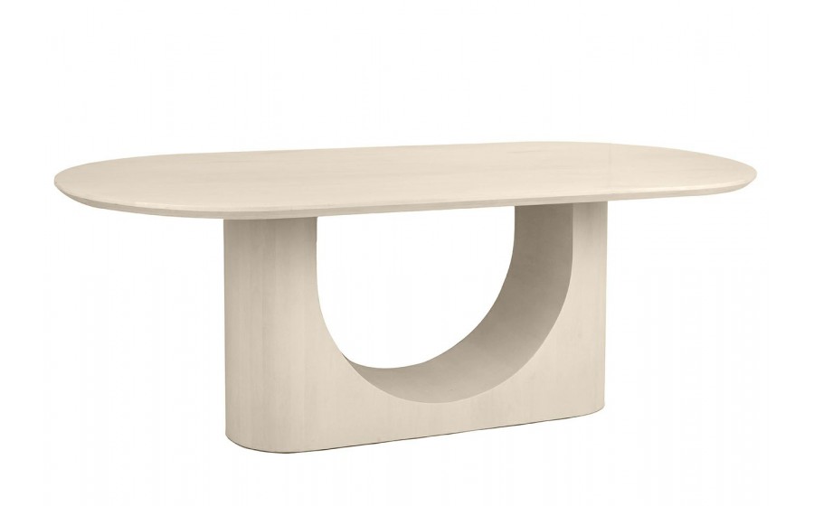stół ICARO 220, drewno mango, stół beżowy, stół jadalniany, nowoczesny design, łukowa podstawa,