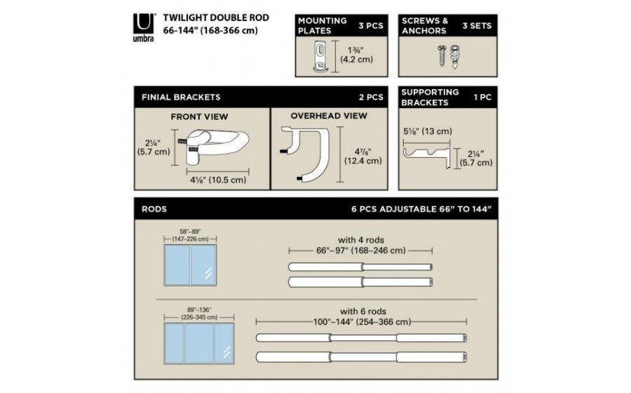 UMBRA karnisz TWILIGHT DOUBLE 168 - 365  cm srebrny