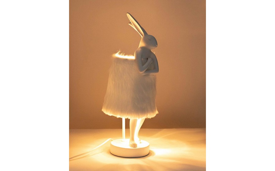 Expo KARE lampa stołowa RABBIT FUR 50 cm  biała / srebrna