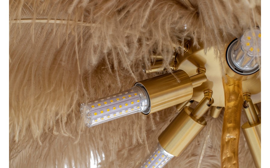Expo Lampa podłogowa TIFFANY 175 beżowa  mosiądz / naturalne pióra