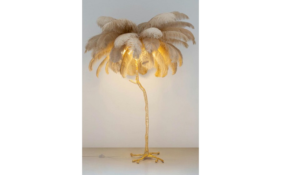 Expo Lampa podłogowa TIFFANY 175 beżowa  mosiądz / naturalne pióra