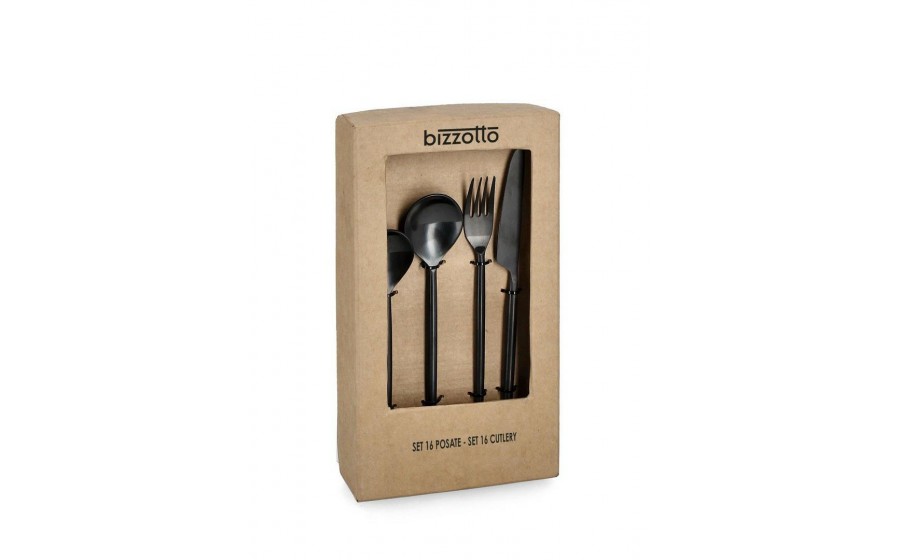 BIZZOTTO zestaw sztućców BRONTE SATIN  BLACK 16 szt.