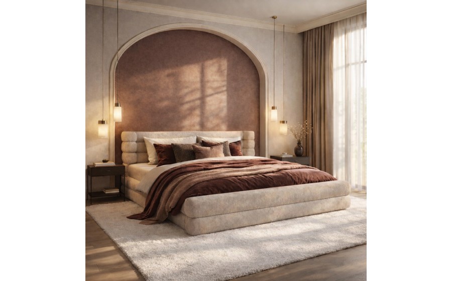 RICHMOND łóżko tapicerowane z pojemnikiem OBIDIS 180x210 beżowe