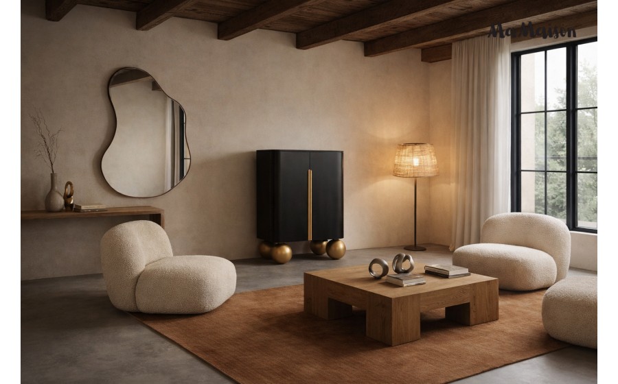 MaMaison komoda ORGANIC SHORT - czarna/złota/drewno