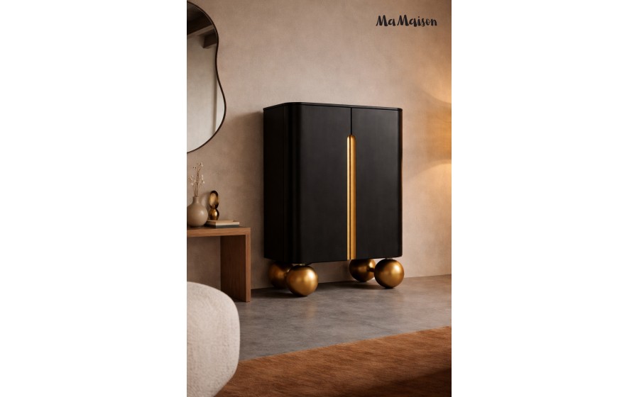 MaMaison komoda ORGANIC SHORT - czarna/złota/drewno