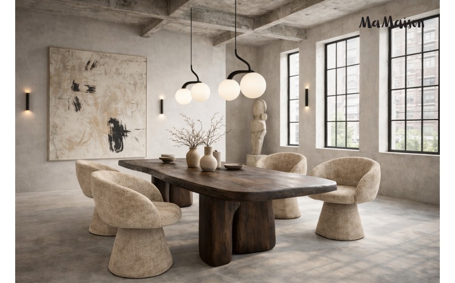 MaMaison krzesło tapicerowane obrotowe PEDRA beżowe