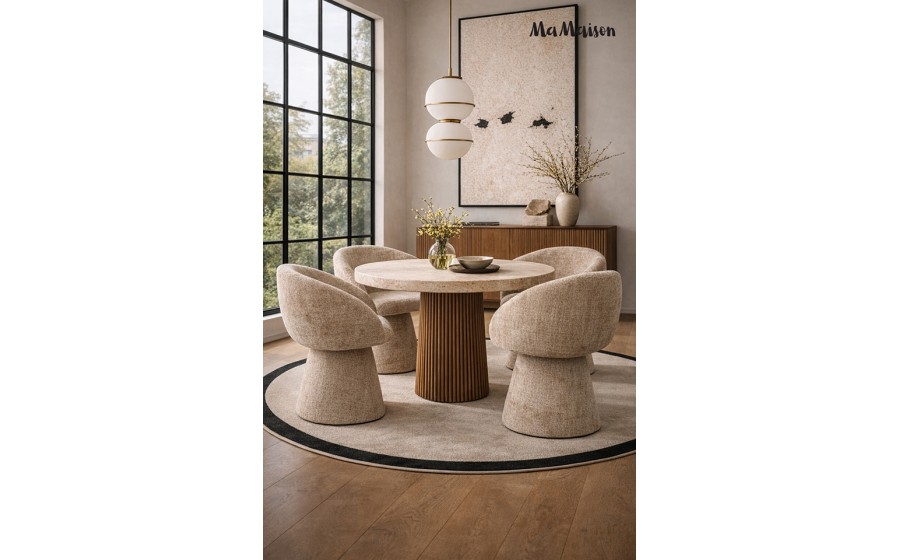 MaMaison krzesło tapicerowane obrotowe PEDRA beżowe