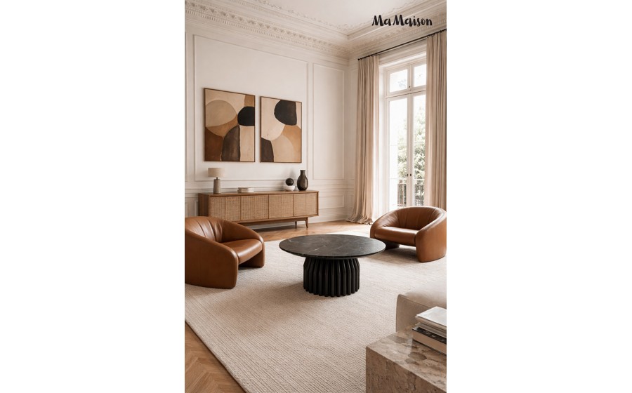 MaMaison stolik kawowy LEVANTE 75 czarny  marmur / drewno