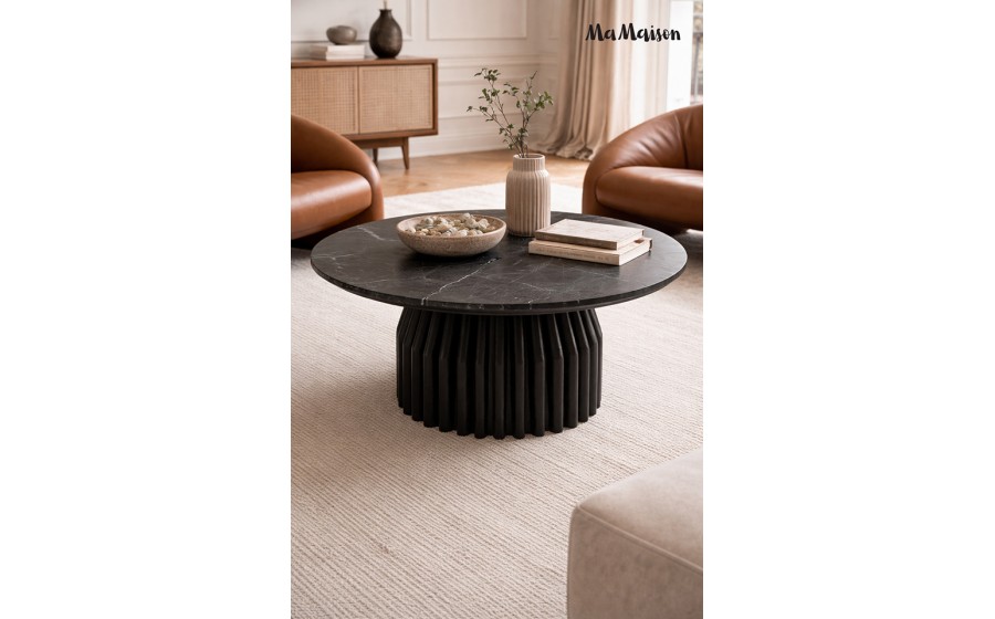 MaMaison stolik kawowy LEVANTE 75 czarny  marmur / drewno