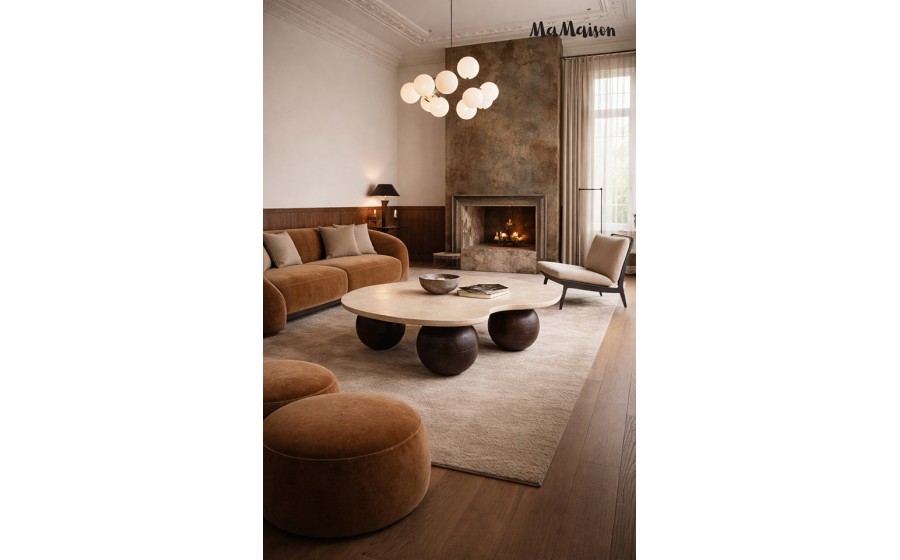 MaMaison stolik kawowy ORGANIC 106 trawertyn  / drewno