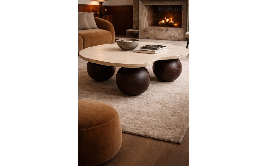 MaMaison stolik kawowy ORGANIC 106 trawertyn  / drewno