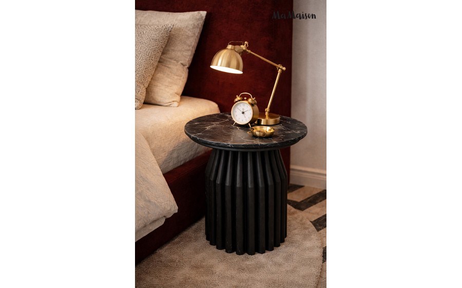 MaMaison stolik LEVANTE 50 czarny marmur /  drewno