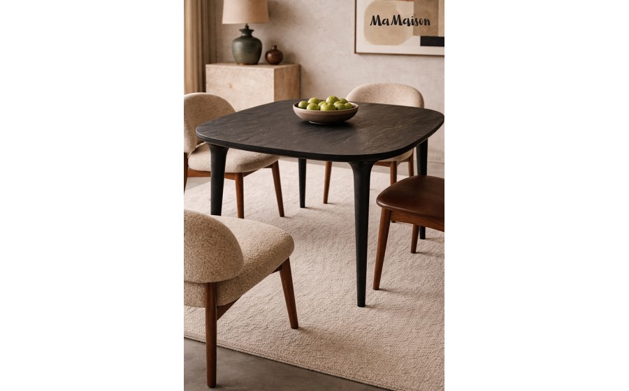 MaMaison stół okrągły LAMINAR 120 czarny / drewno mango