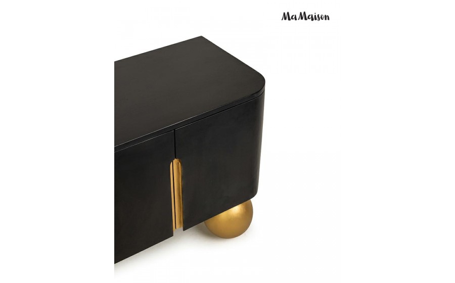MaMaison szafka RTV ORGANIC czarna /  złota / drewno