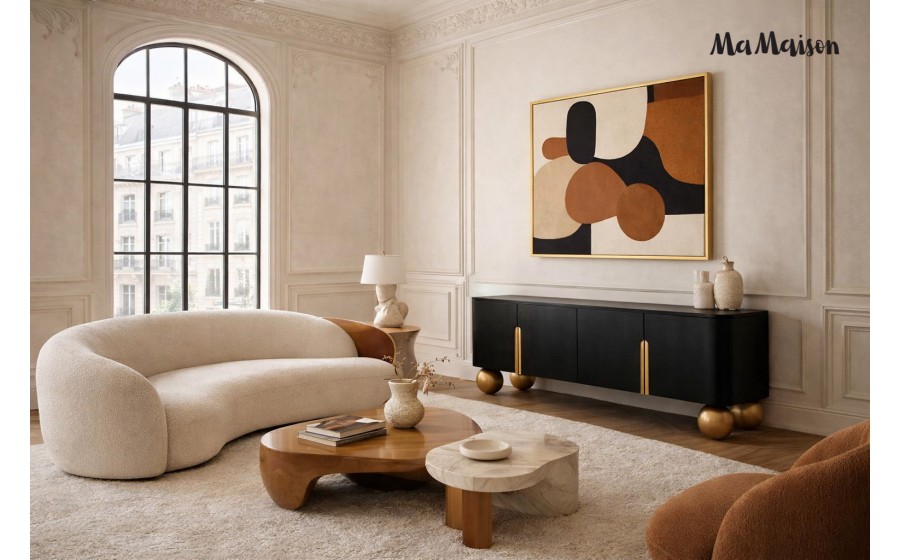 MaMaison szafka RTV ORGANIC czarna /  złota / drewno