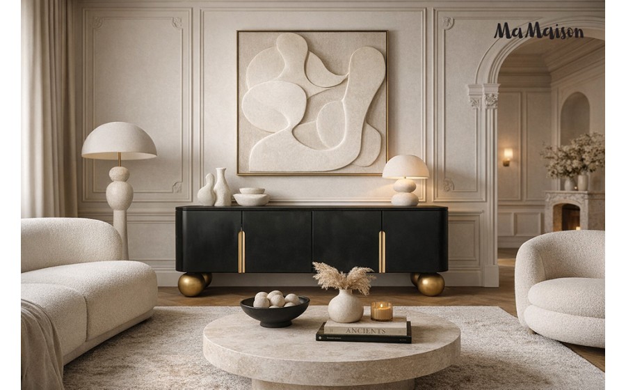 MaMaison szafka RTV ORGANIC czarna /  złota / drewno