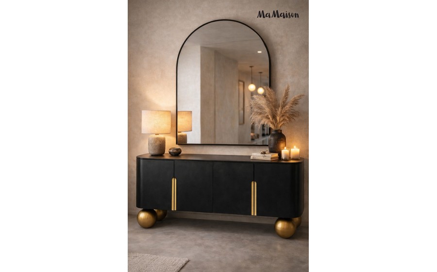 MaMaison szafka RTV ORGANIC czarna /  złota / drewno