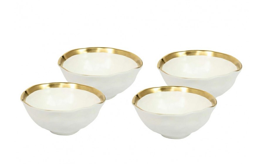 KARE komplet 4 misek BELL 15 cm biało-złoty