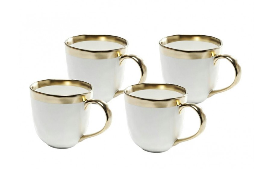 KARE komplet 4 kubków BELL biało-złoty