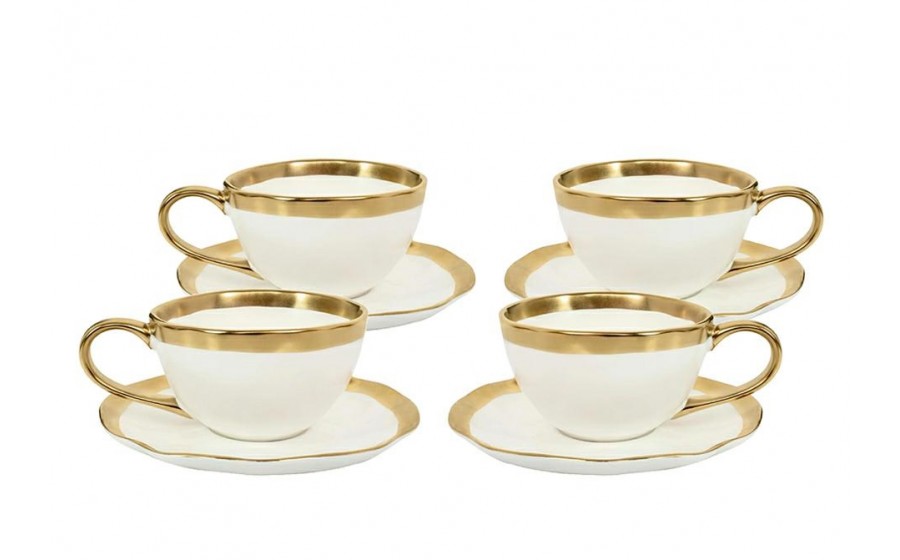 KARE komplet 4 filiżanek BELL biało-złoty