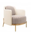 Fotel VENICE tkanina pepitka  biało-brązowa - złota podstawa, beżowa ekoskóra