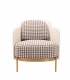 Fotel VENICE tkanina pepitka  biało-brązowa - złota podstawa, beżowa ekoskóra