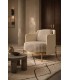 Fotel tapicerowany VENICE tkanina pepitka biało-brązowa - złota podstawa, beżowa ekoskóra