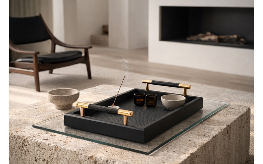 Taca dekoracyjna SHP PORTO czarna złote uchwyty