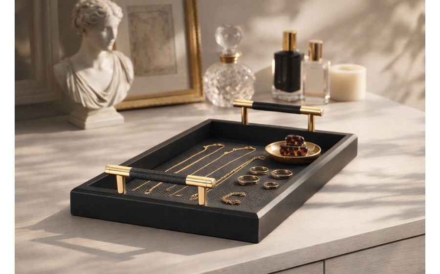 Taca dekoracyjna SHP PORTO czarna złote uchwyty
