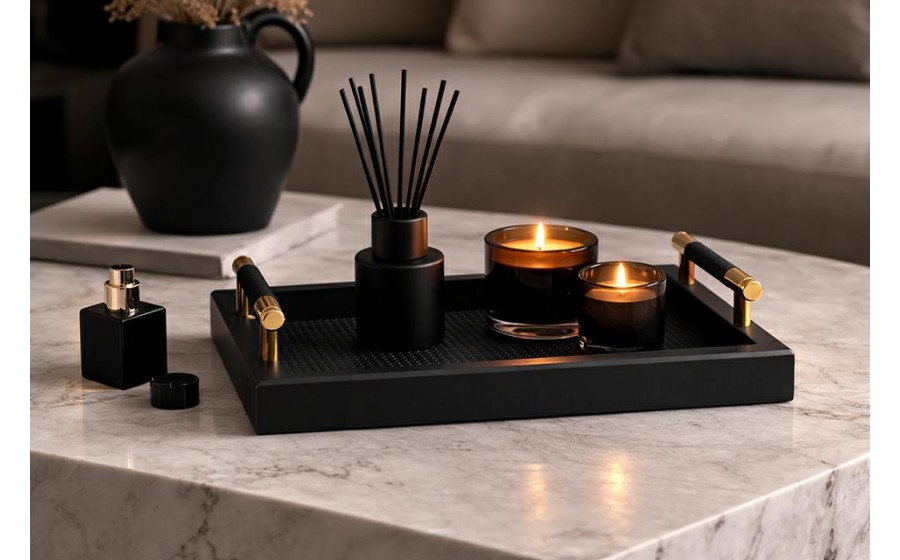 Taca dekoracyjna SHP PORTO czarna złote uchwyty