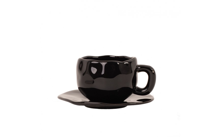 Filiżanka ze spodkiem SHP BIAŁA RÓŻA COCO czarna