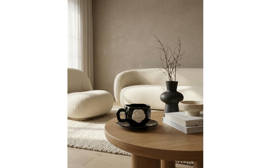 Filiżanka ze spodkiem SHP BIAŁA RÓŻA COCO czarna