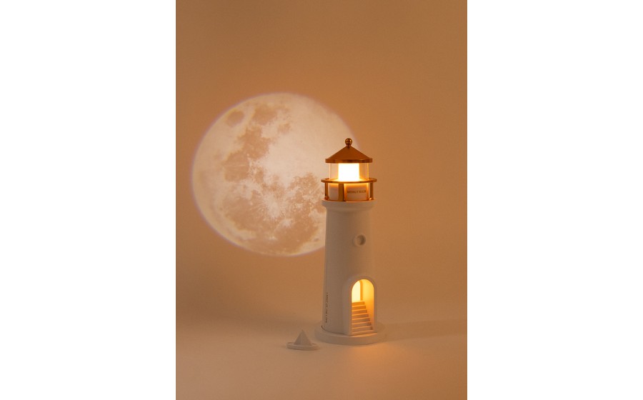 Lampka nocna z projektorem SHP  LIGHTHOUSE biało-złota