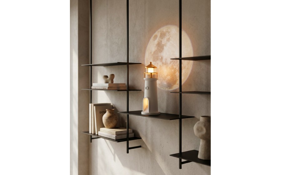 Lampka nocna z projektorem SHP  LIGHTHOUSE biało-złota